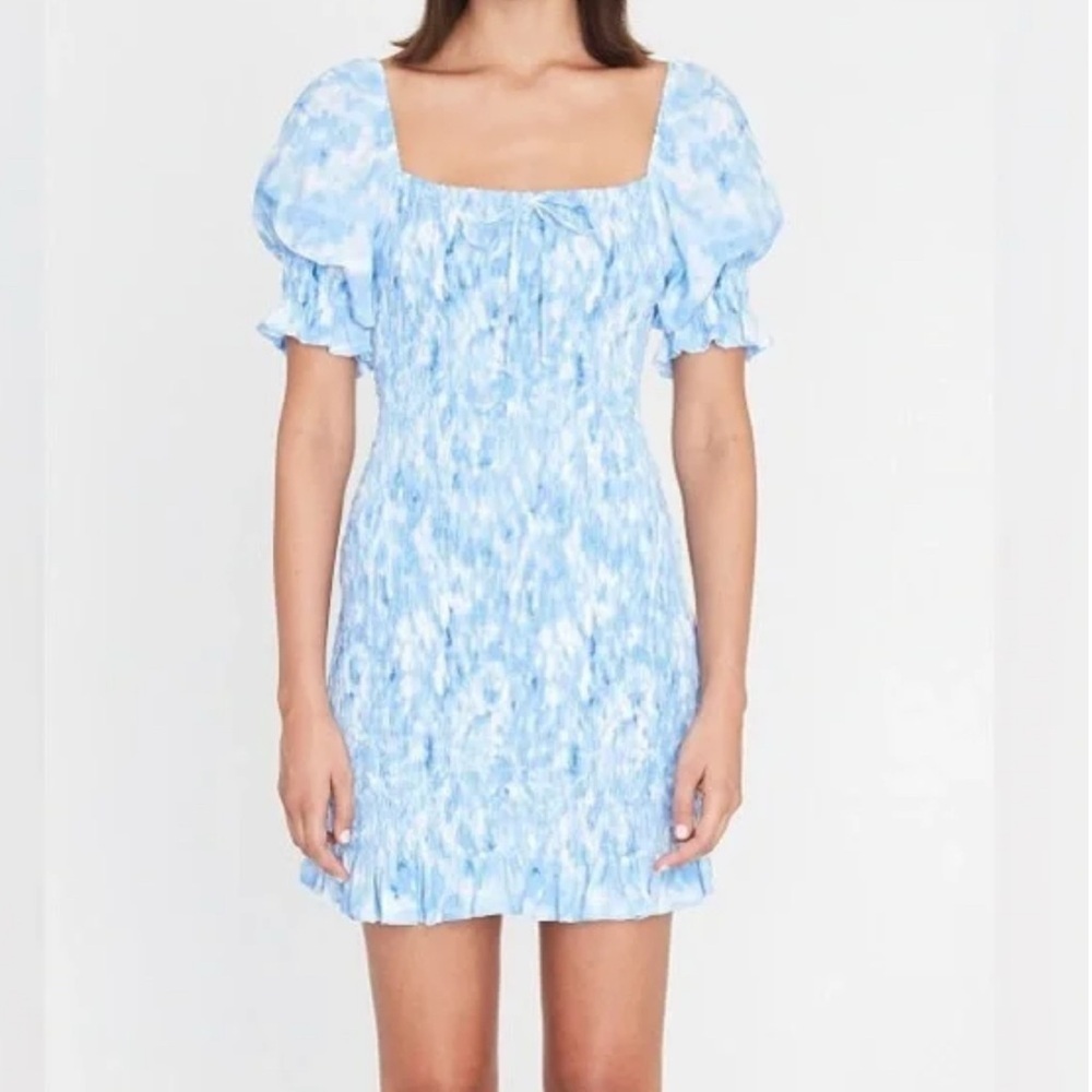 Faithfull The Brand Revolve Magnolia Mini Dress Size 6 M Blue Tie Dye Print